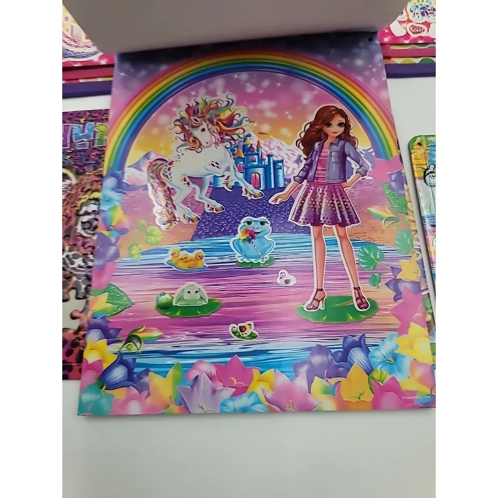 2022 Lisa Frank Tri-fold Case Puzzles Stickers Coloring Book Set‎ Lot